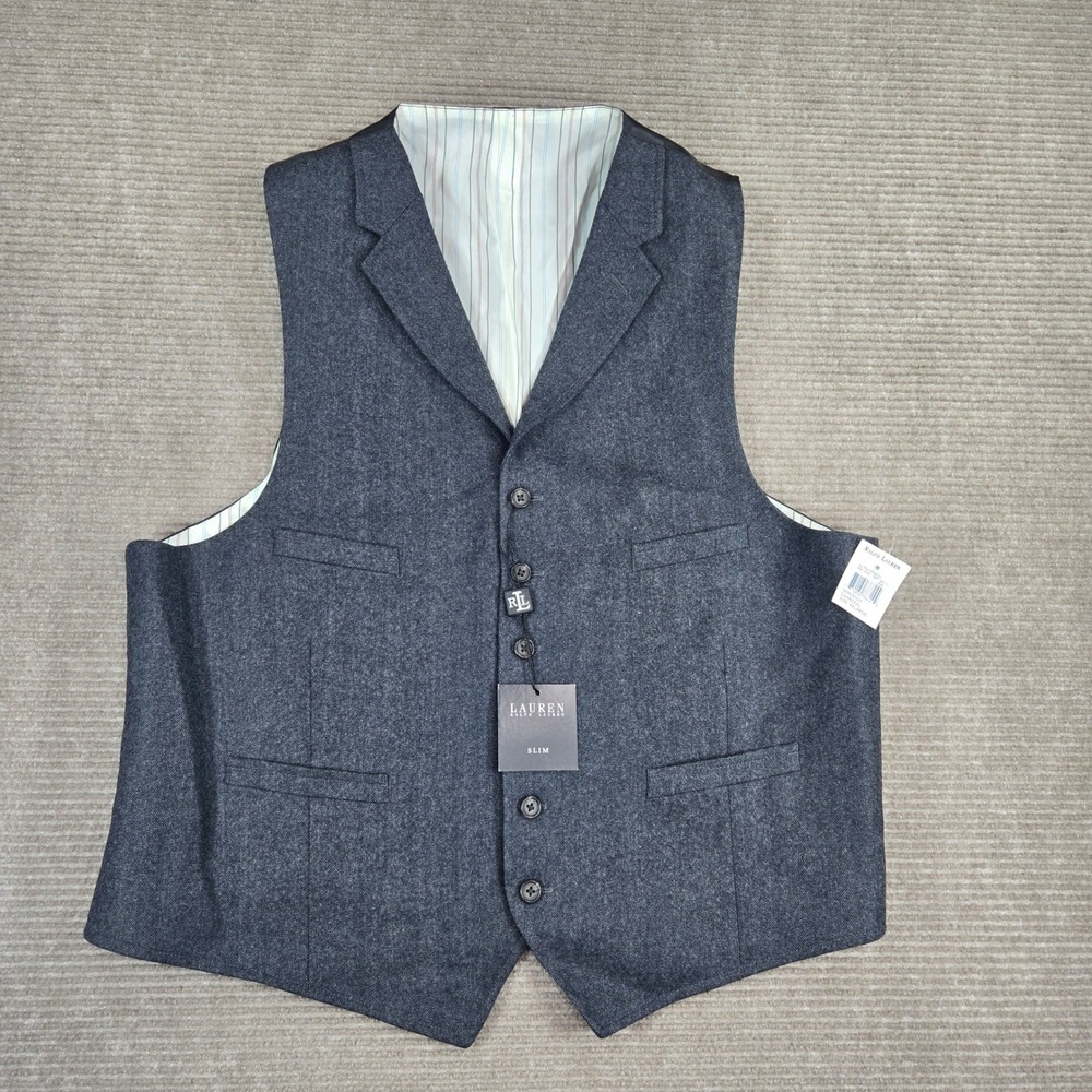 Lauren Ralph Lauren Mens XXL Charcoal Slim Fit 100% Wool Suit Vest HLTOV3PX0022